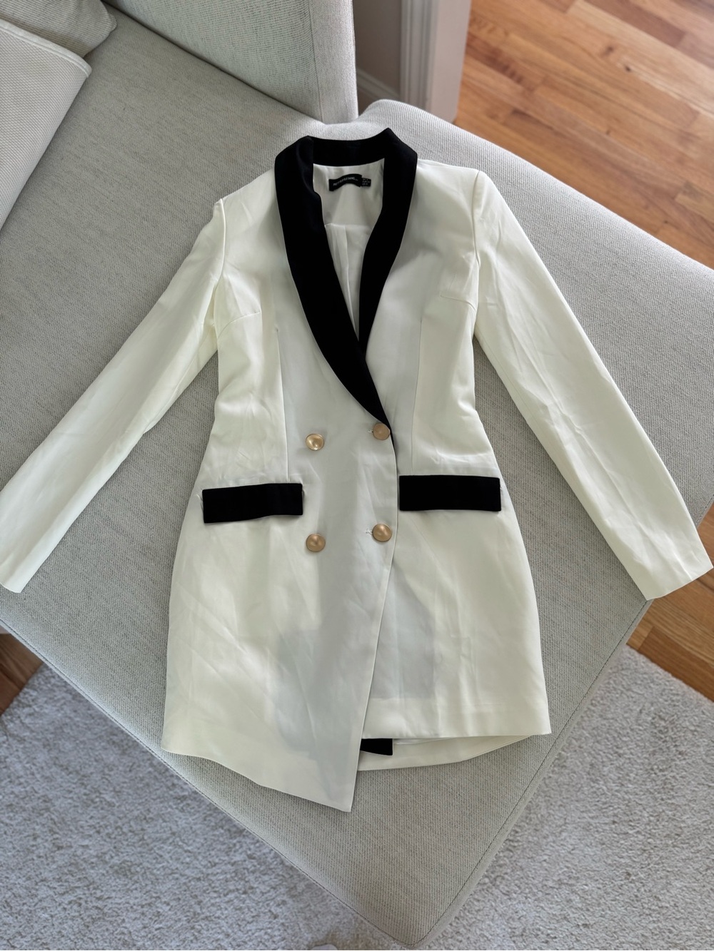 PrettyLittleThing White Blazer with Black Trim and Gold Buttons
